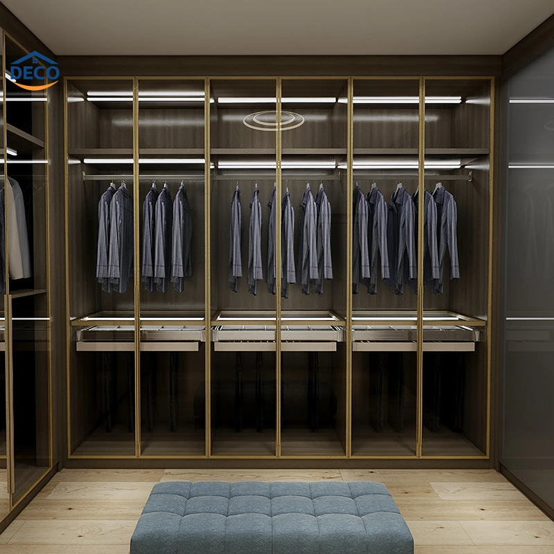 Factory Customized Manufacture Naturalistic Wardrobe Simple Luxury Metal Style Time Packing Modern Hot Sale Glass Showroom Closet Walk in Cloakroom Wardrobe