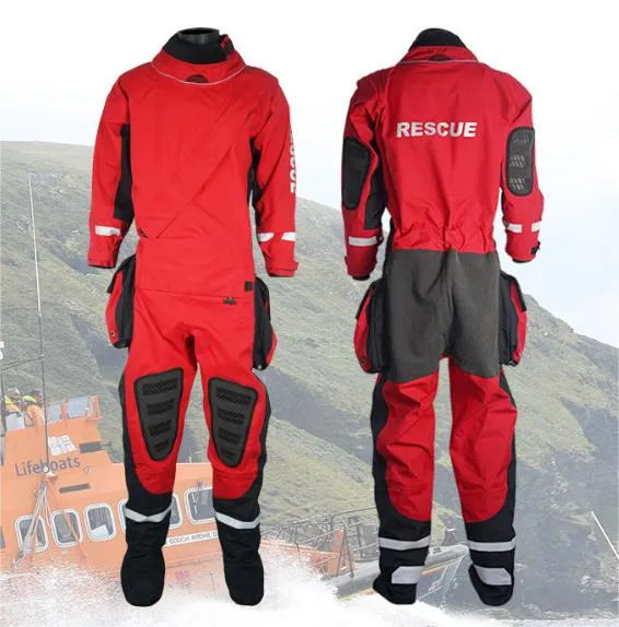 Combinaison de sauvetage aquatique, gilet de sauvetage étanche, vêtements secs respirants, résistants au froid, équipement de protection individuelle avec bande réfléchissante.