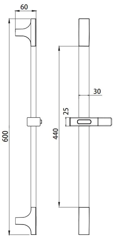 Sanitaryware Bathroom Square Shower Bar Sliding Rail Set with Square Stainless Steel Tube, Wall Bracket