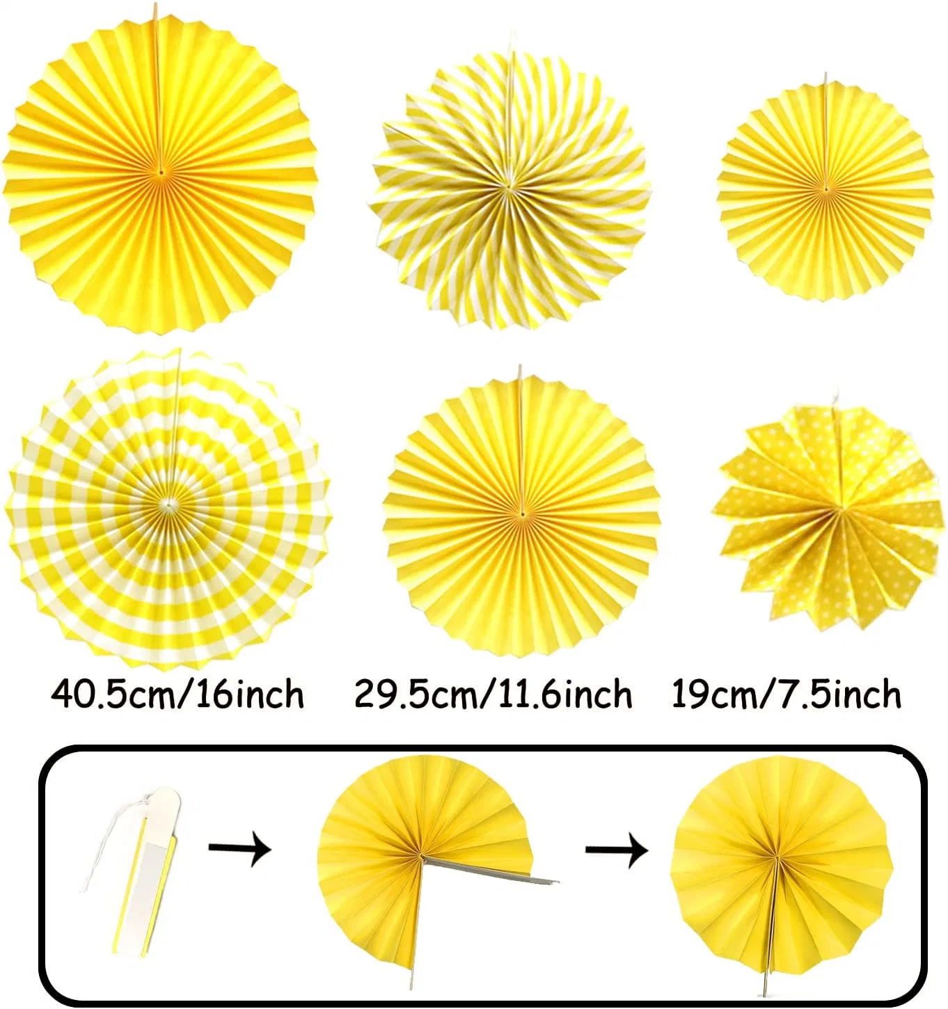 21 PCS Yellow Hanging Paper Fans POM Poms Flowers, Garlands String Polka DOT and Triangle Bunting Flags for Birthday Baby Shower Wedding Party Decorations