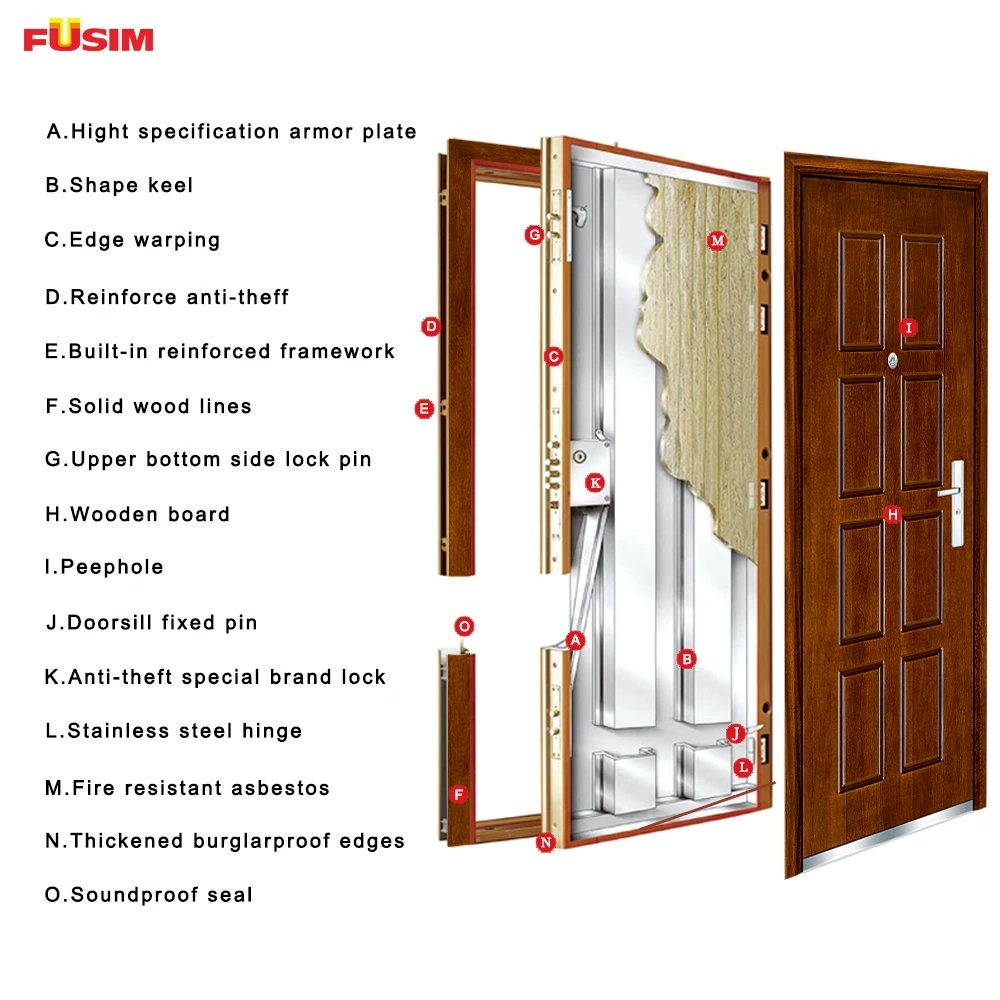 Fusim Modern Hotel Villa Commercial Exterior Security Steel Door Interior Metal Wood Door