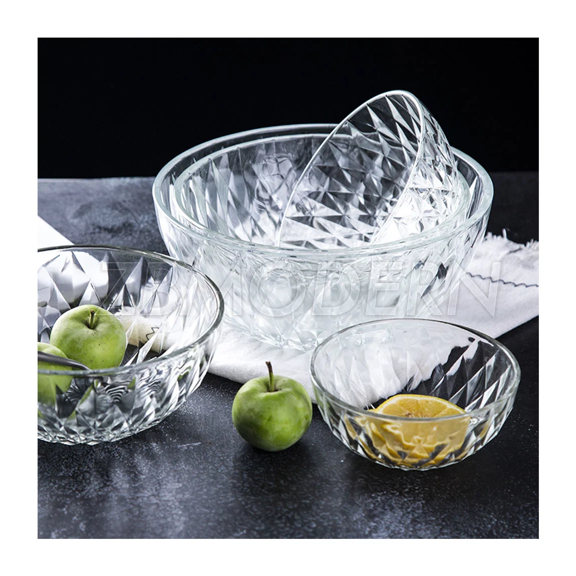 Hogar cuenco de vidrio conjunto de frutas transparente Salad cuenco grueso grande Estudiante creativo Cute Tableware Postre pequeño