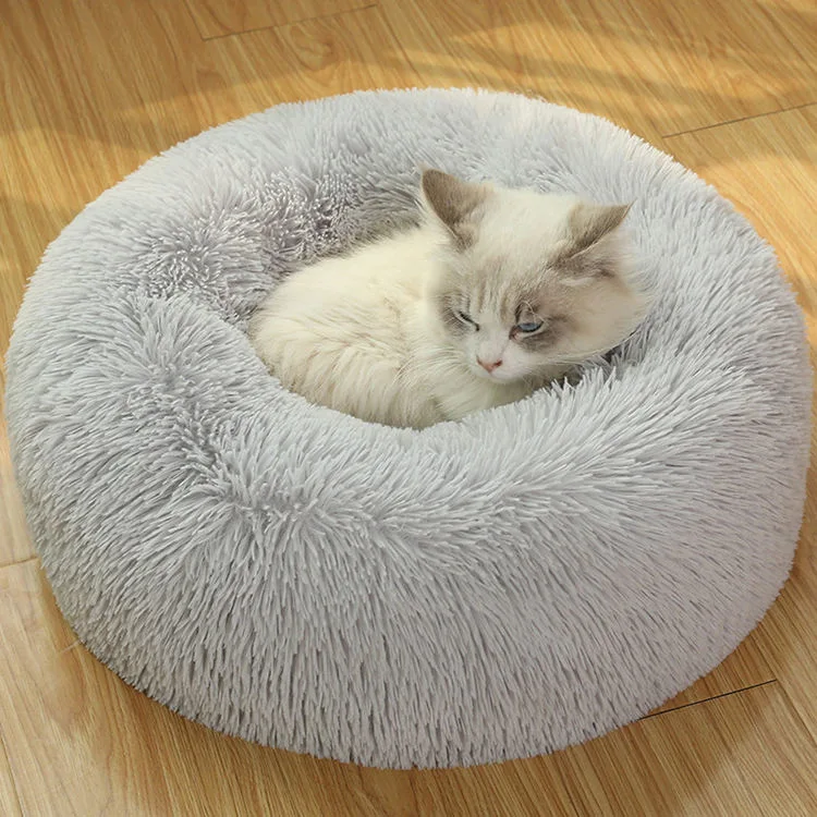 Camas PARA Gatos - Cojín suave de lujo lavable de gran tamaño - Fluffy Cama de gato redonda de donut para mascotas