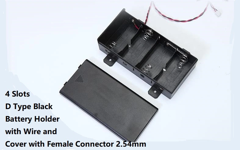 Boîte à piles de type D à 4 cellules avec câble, 4 fentes connexion de type D boîtier de support en plastique avec couvercle sans commutateur