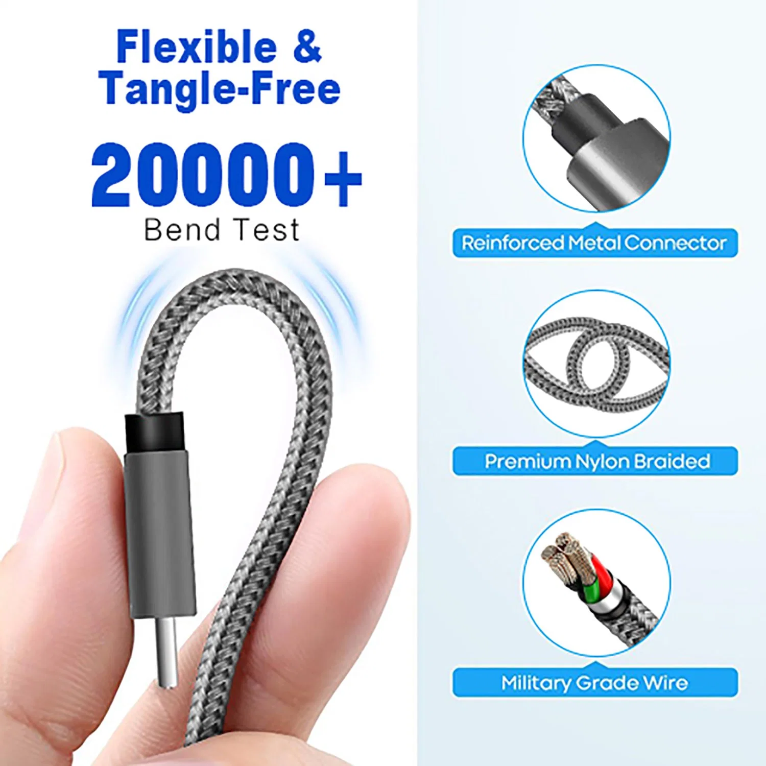 Nylon Braided Phone Charging Cable for Samsung Huawei Xiao USB Mobile Charger Cable Fast Charging Mobile Cable Phone Accessories