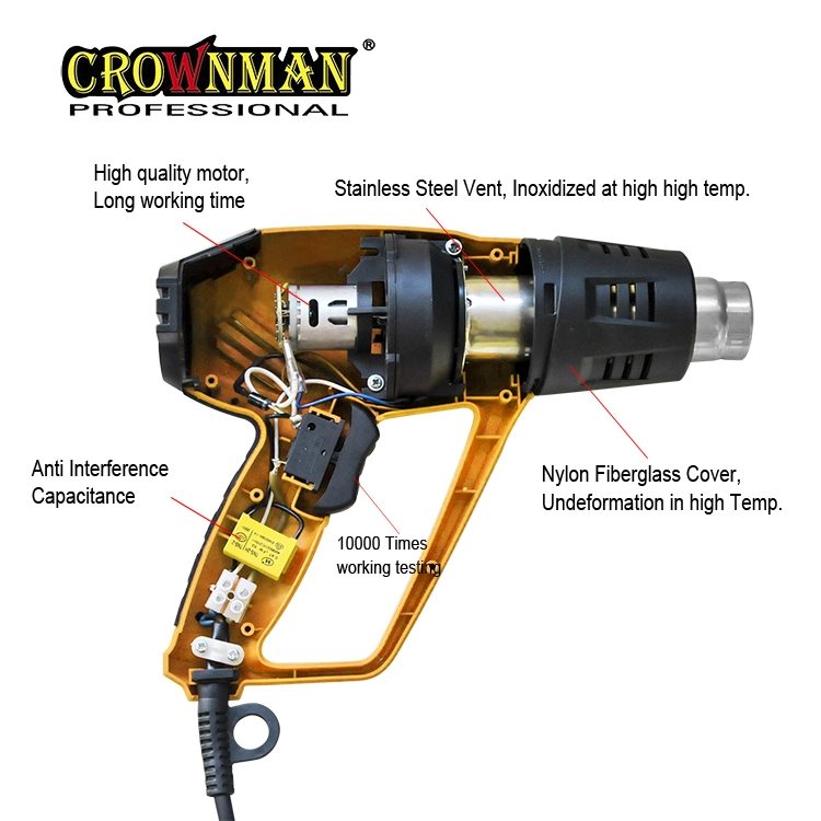 Crownman Handwerkzeuge, Elektrowerkzeuge, 2000W Tragbare elektrische Heißluftpistole mit 220V/50-60Hz für Heizung Bildschirm Reparatur Computer Schrumpfende PVC Stripping Farbe