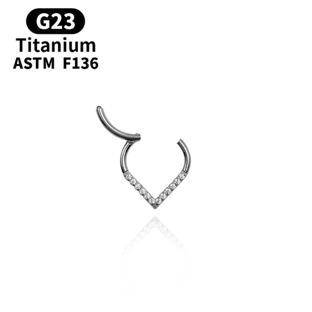 New G23 Titanium Piercing Jewelry Setting Crystals Nose Ring Heart Design Body Piercing Jewelry