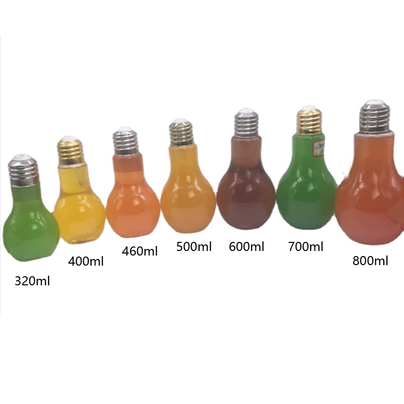 320ml 400ml 460ml 500ml 600ml 700ml 800ml LED Light Bulb Plastic Bottle Boba Tea Cup with Metal Screw Lids for Party Wedding