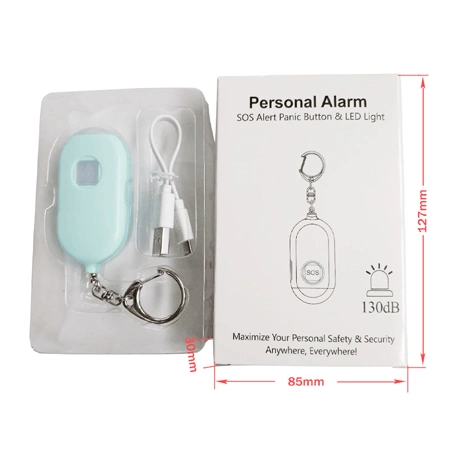 USB Rechargeable Waterproof LED Flashlight Personal Alarm Keychain