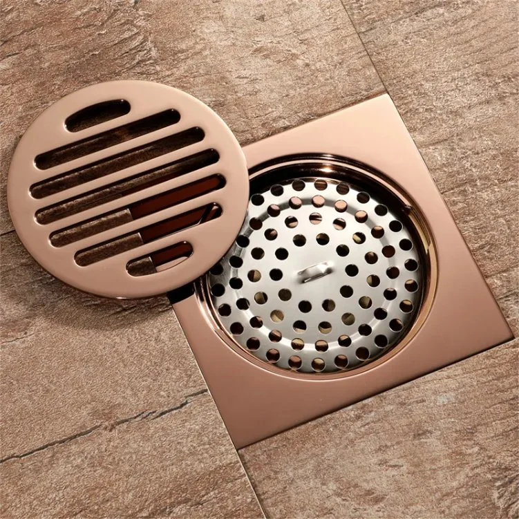 Accesorios de Baño Rosa de latón Gold Floor Drain Ducha Anti-Odor Floor Drenaje