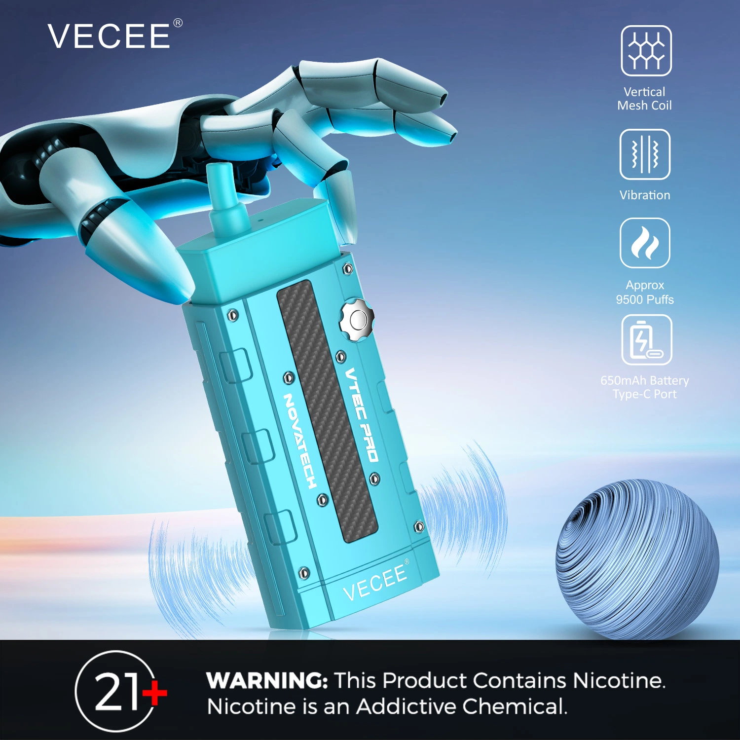 Vecee-Vtec PRO Malaysia Market Ecigs 17 Flavors 9500 Puffs Rechargeable Wholesale/Supplier I Vape Electronic Cigarette