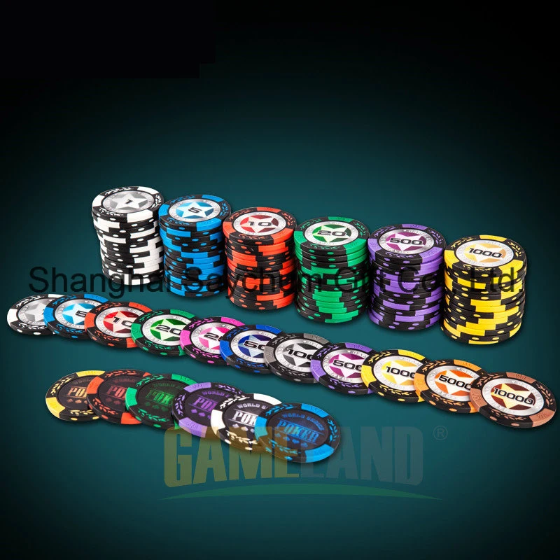 Conjunto de fichas de póquer con una caja de cerámica de arcilla/Chip Casino