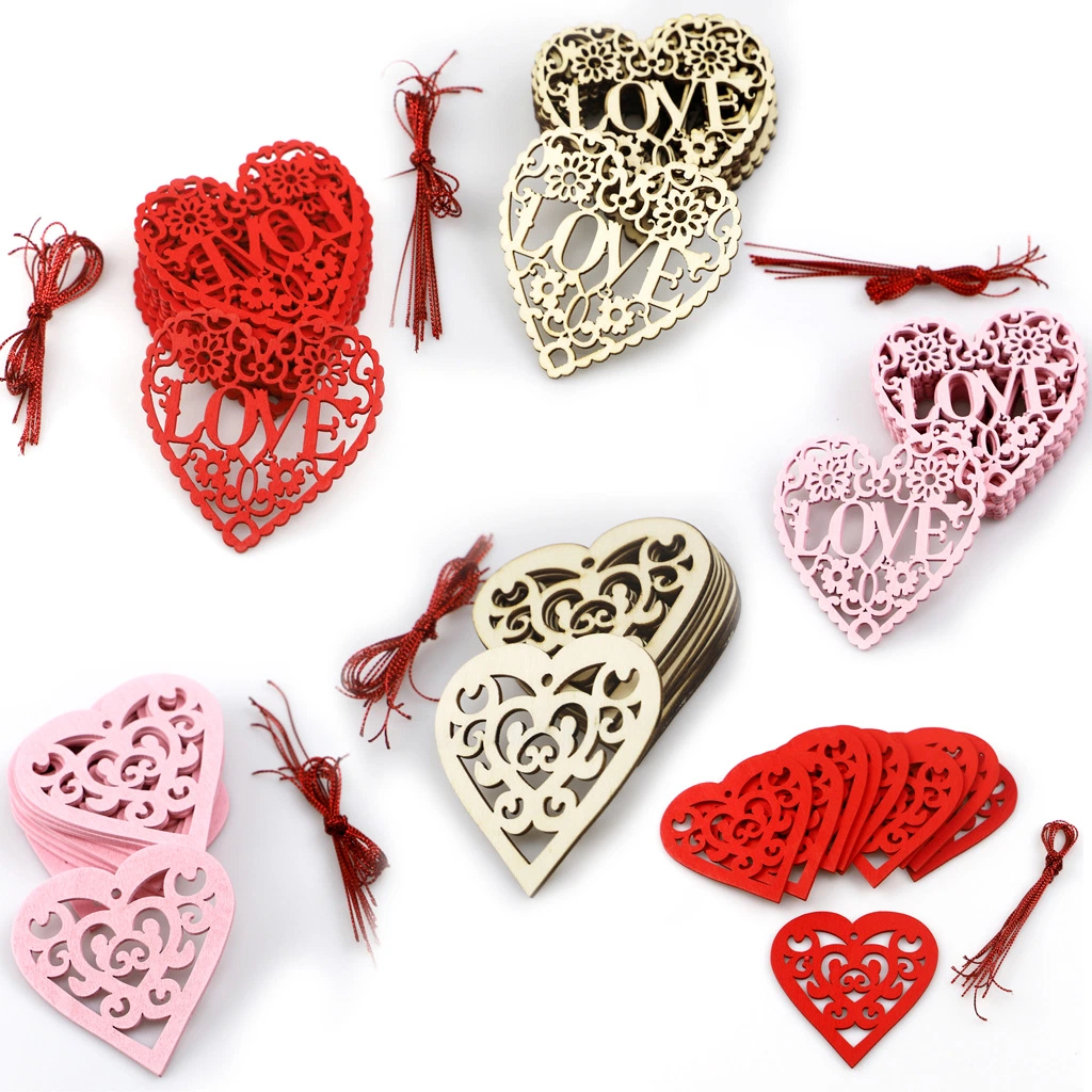 DIY Love Heart Shape Wooden Craft Hanging Ornament for Wedding Valentines Day Gifts DIY Decoration