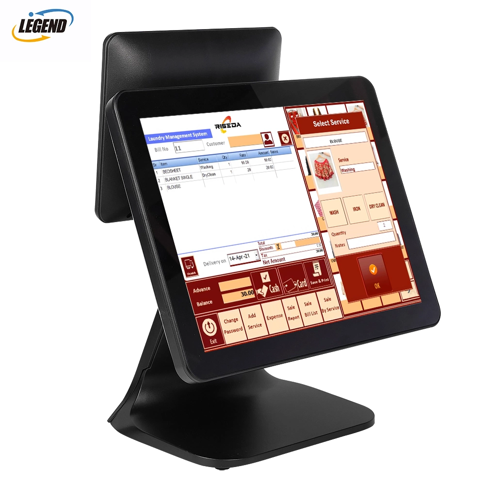 Fabricante POS 15"+9,7"todo en un terminal POS POS PC Caja Registradora POS dispositivo extraíble y accesorios