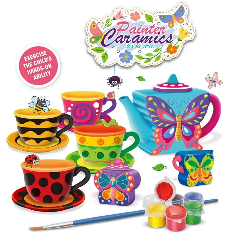 Butterfly DIY Educational Colorful Art and Craft Painting Ceramic Tea Set Toy for Kids