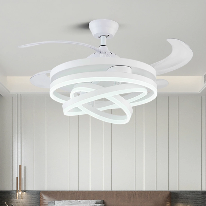 LED Fan Light Dining Room Living Room Bedroom LED with Electric Fan Light Invisible Ceiling Fan with Lights (WH-VLL-24)