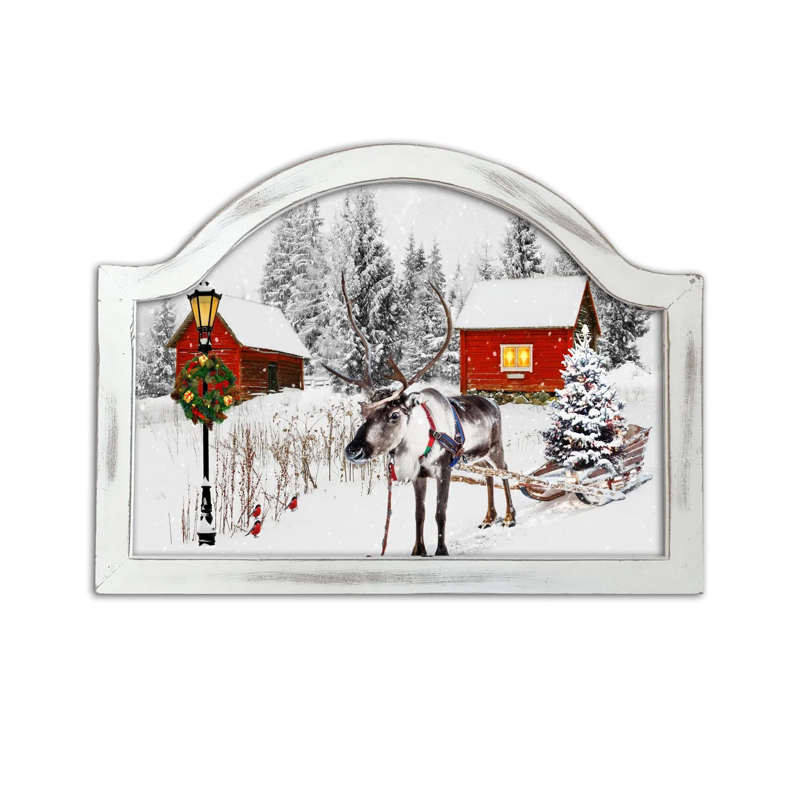 Shaped Painted Wooden Frame with LED Lights Christmas Decoration Wall Painting