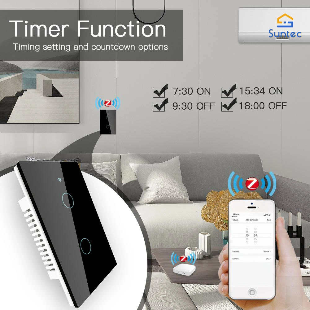 WiFi Smart Us Standard Glass Panel Smart Touch Switch 1/2/3/4 Gang