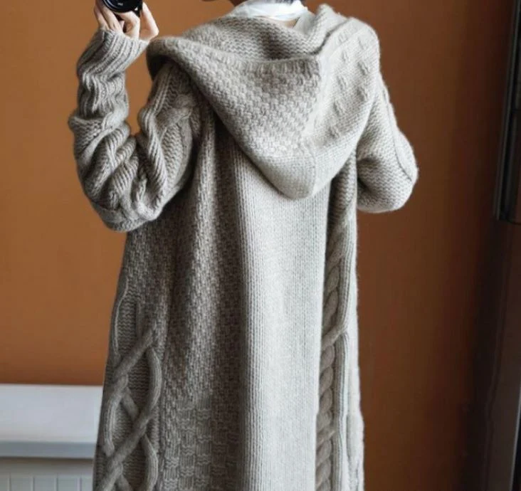 Cashmere Blended Fashion Ladies' Long Hoodie Cardigan Sweatshirts