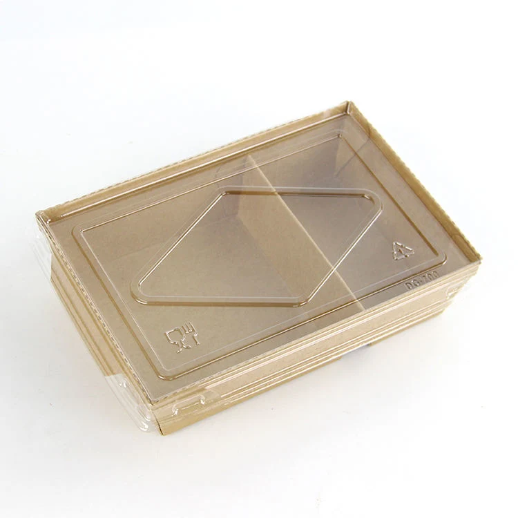 Disposable Kraft Paper Food Salad Container Box Packaging with Drawer Window Divider