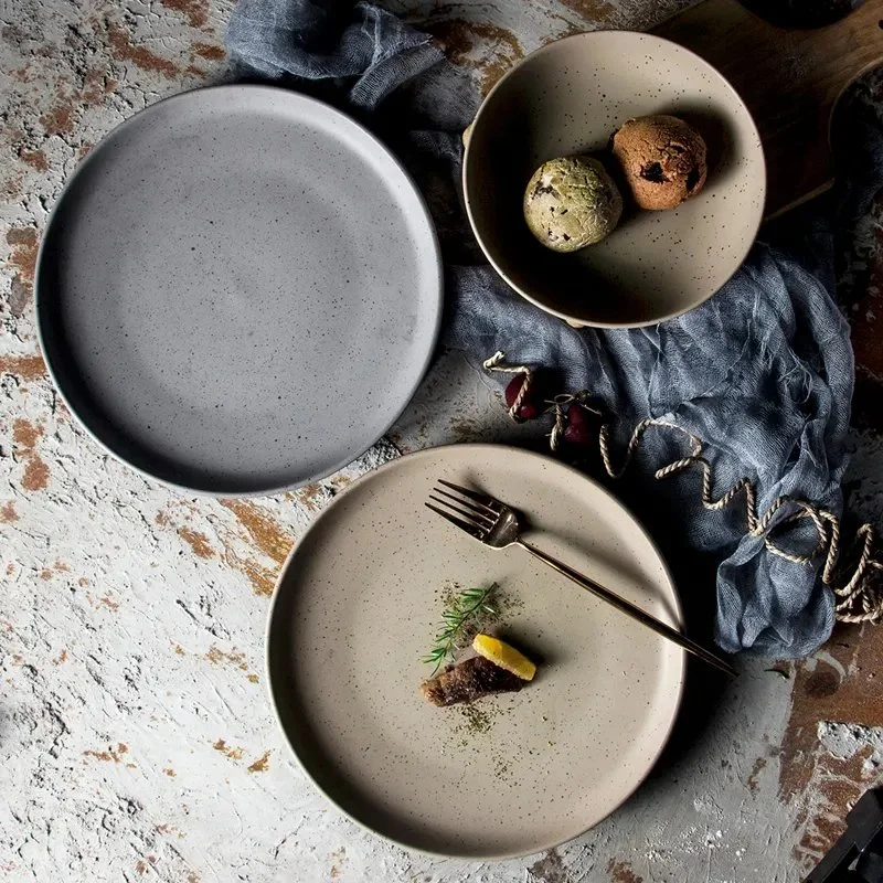 Utensílios de mesa personalizados em cerâmica e luxuosos reativos Glaze jantar em grés conjunto para jantar