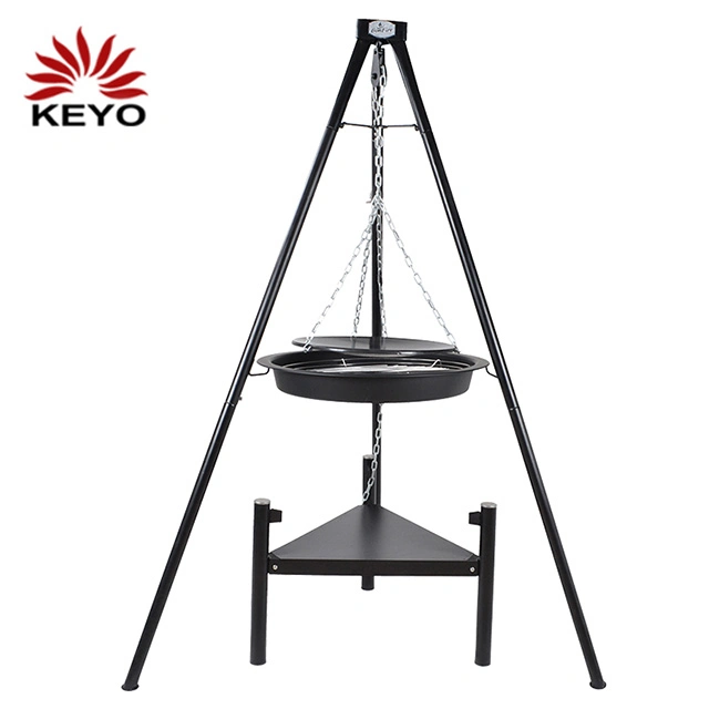 Keyo Outdoor Charcoal BBQ Grills Round Metal Hanging Tripod Fire Pit