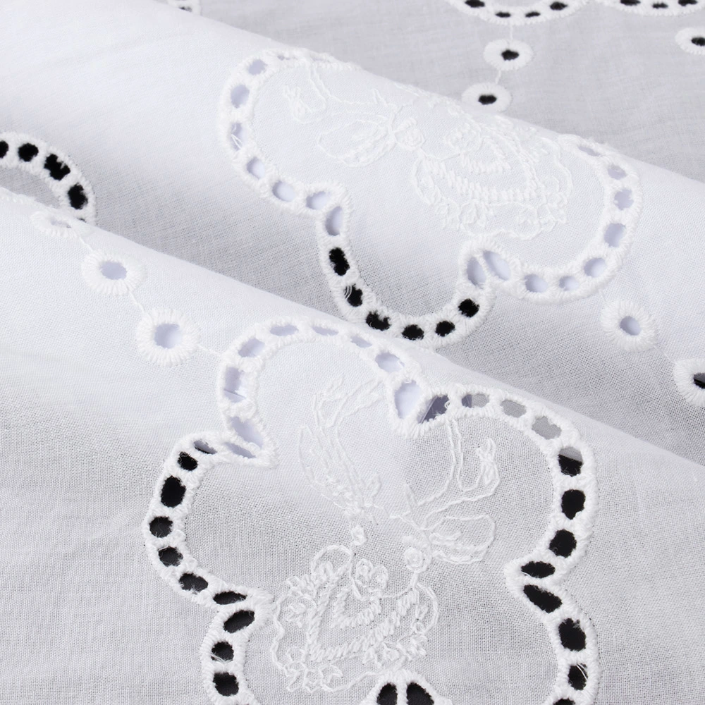 White Cotton Eyelet Floral Animal Pattern Embroidery Lace Fabric for Women and Girls