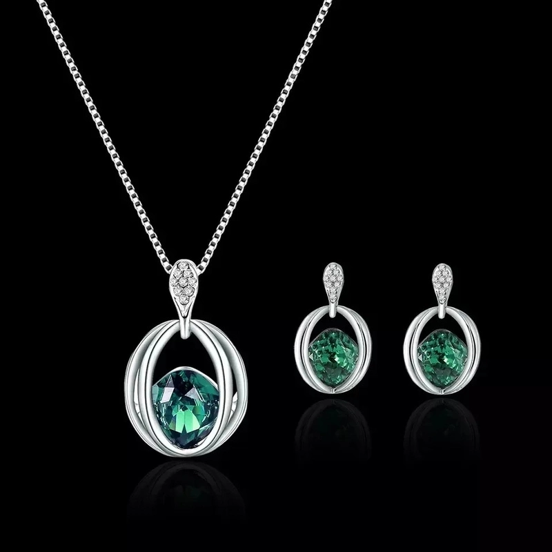 Fashion Necklace Earrings 925 Sterling Silver Jewelry Set