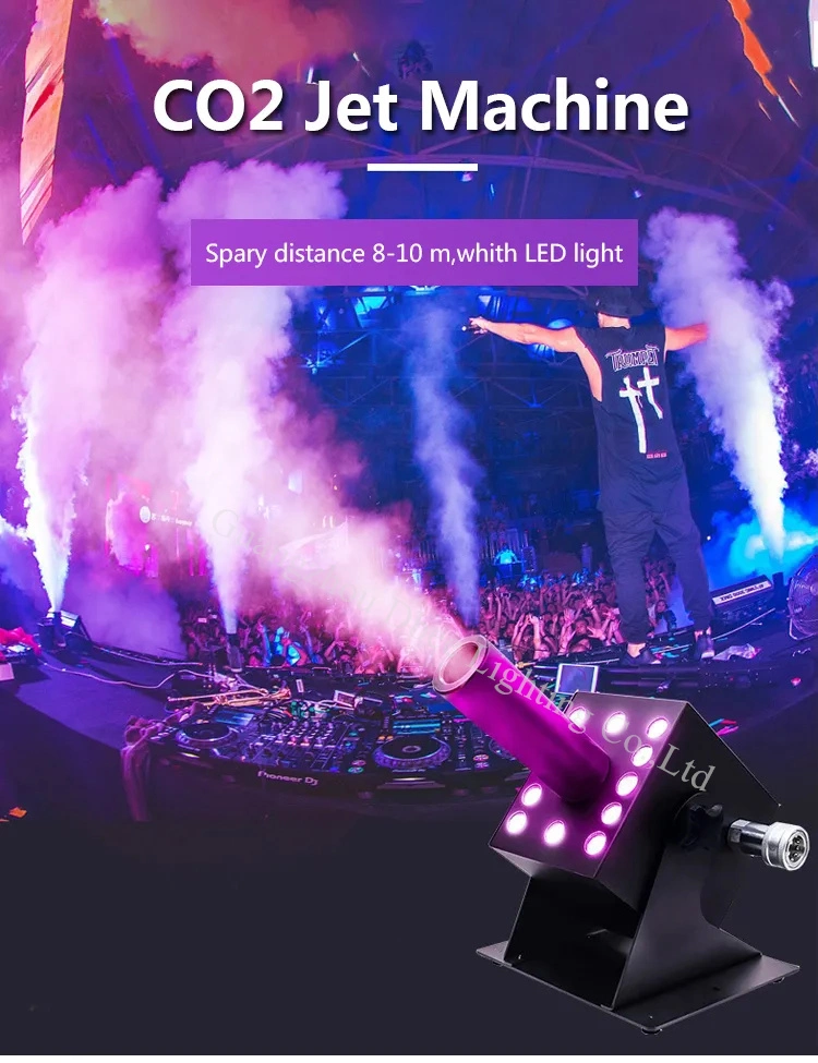 12PCS 3W RGB 3in1 Colorful DMX512 DJ Smoke LED CO2 Jet Fog Machine with 6 Meters Hose for Wedding Party Stage Effect