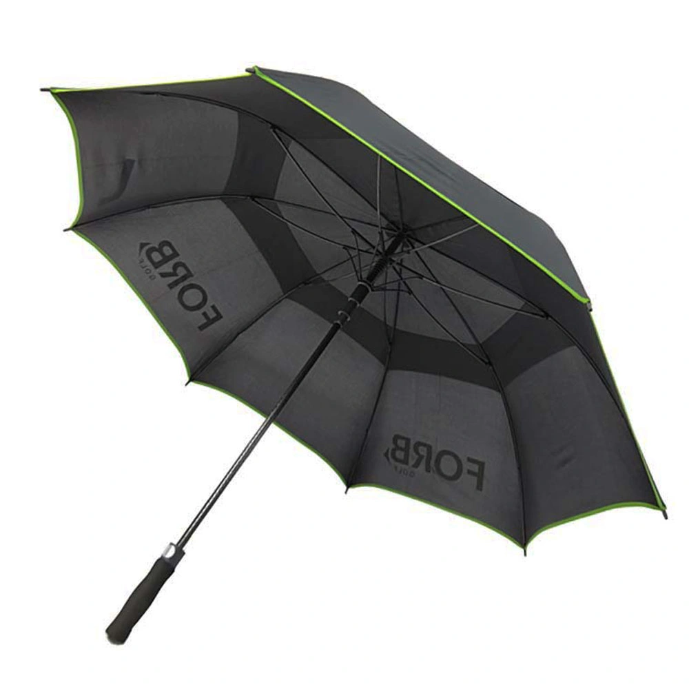 Oversize Double Layer Vented Auto Open Fiberglass Golf Umbrella Manufacturer China