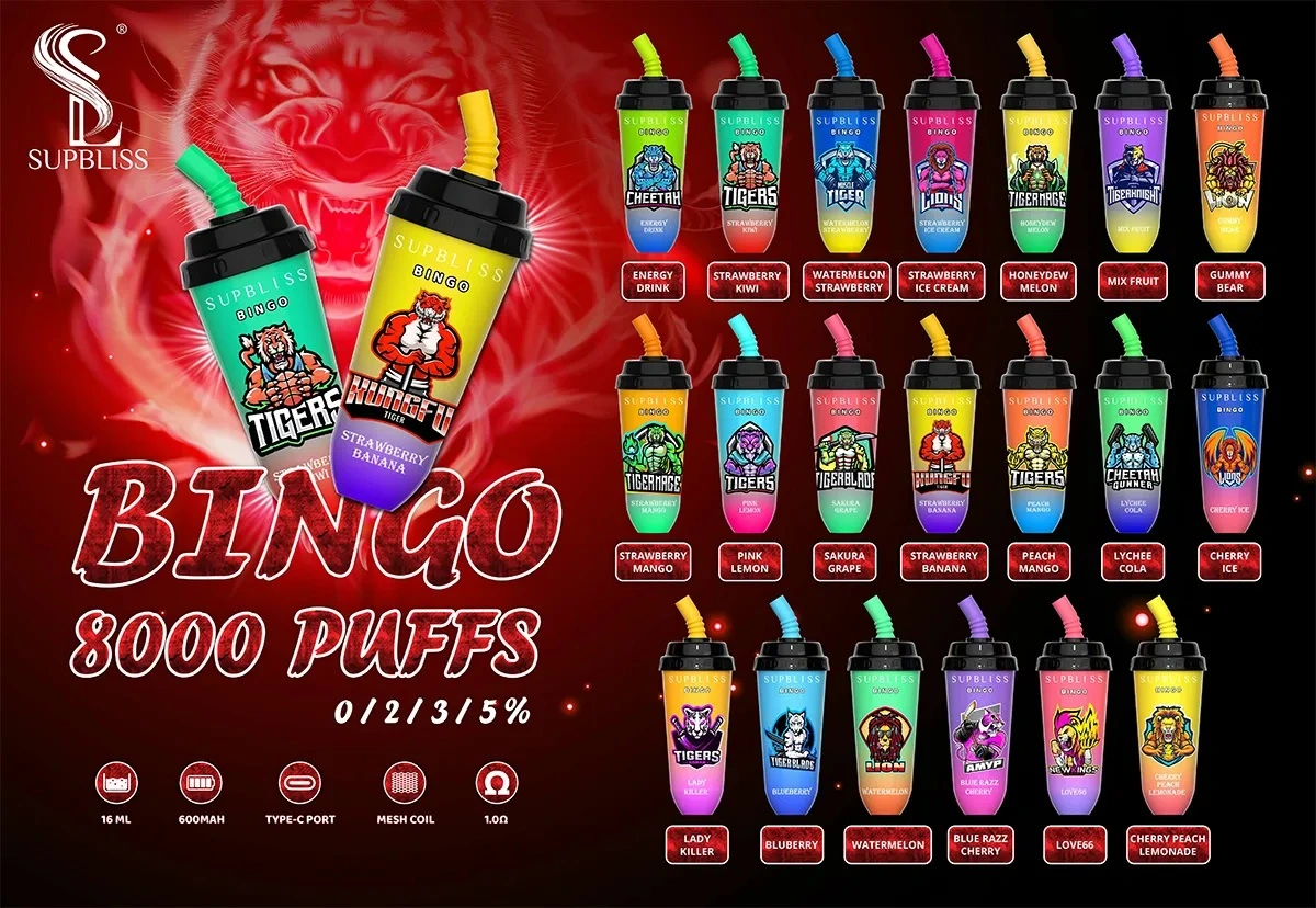 Bingo Supbliss Randm original 8000 inhalaciones de Vape desechables 8000 Puff sabor Milktea 20 ml 650mAh de la Copa 16 Batería recargable de tipo C cartuchos cigarrillos electrónicos