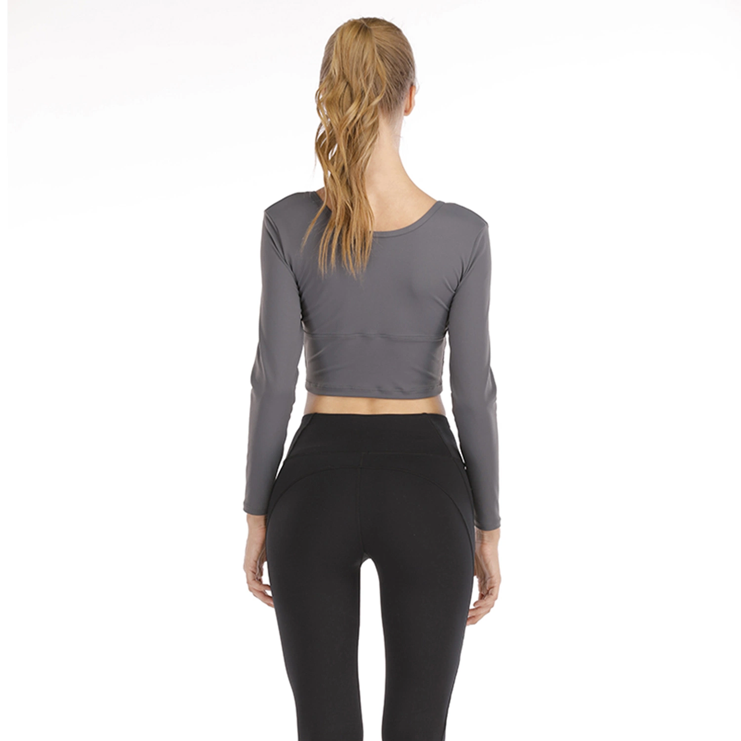 Women&prime; S Cropped Long Sleeve Workout Shirts Round Neck Athletic Yoga Crop Top