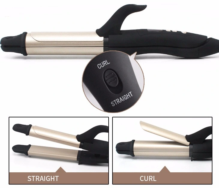 Professional Hair Curler, 2 in 1 Flat Curling Iron with Adjustable Temperature for All Hair Types