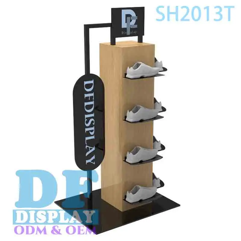 Shoe Rack Floor Wooden/Acrylic Footwear Display Stand Shoes Rack Sneaker Shelf Double Sided Shoes Display Rack for Retail Store Wholesale/Supplier Display Stand Shelf