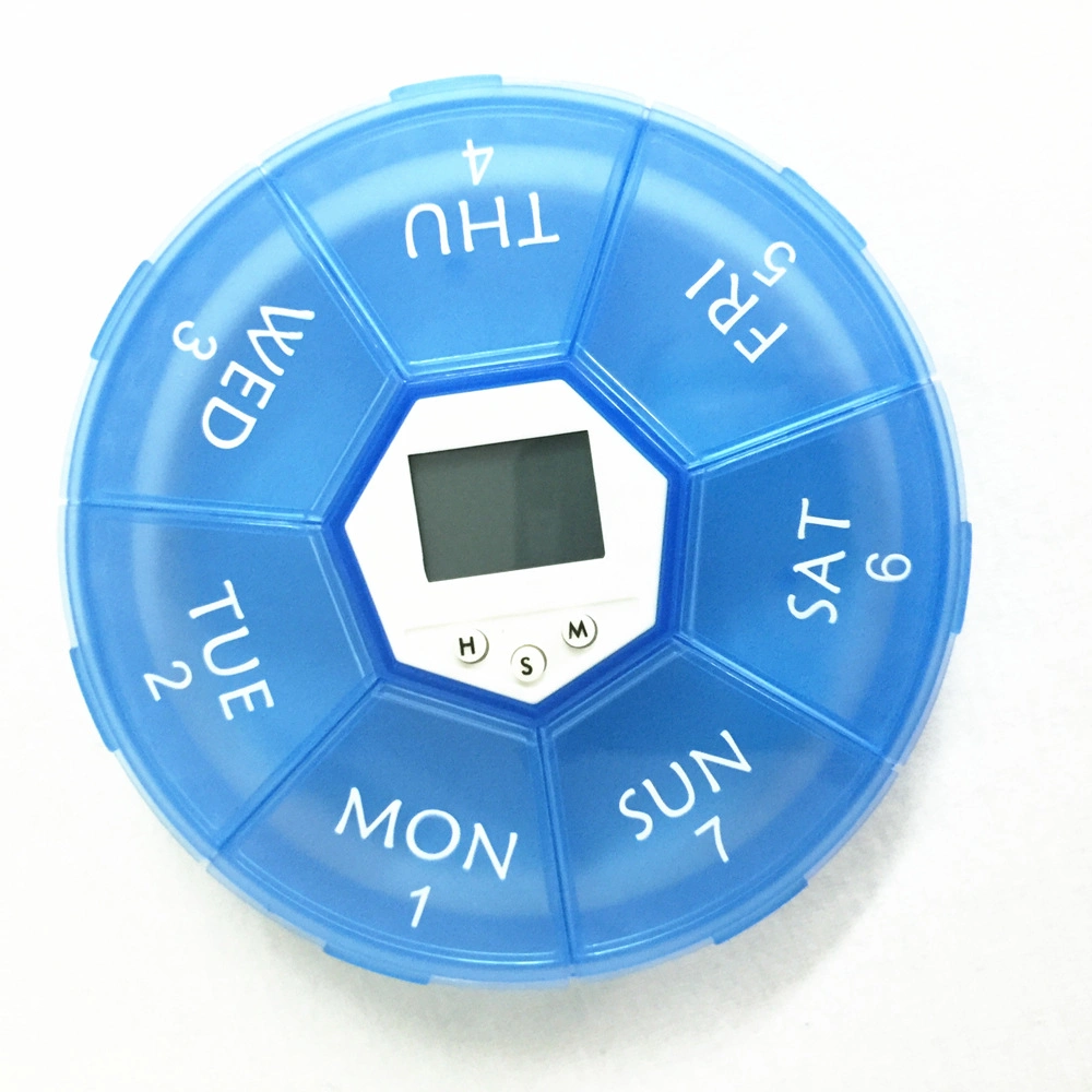 7 dias Circular Electronics Pill Box alarme Relógio Smart Timing Lembrete: Comprimido Box Esg10056-1