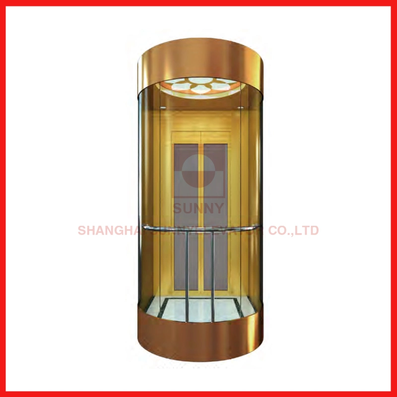 Panoramic Elevator Cabin with Stair-Step Round Steel Plate Baked Enamel
