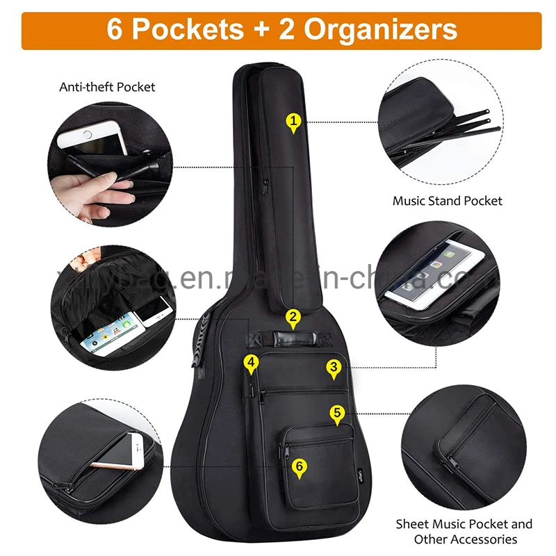 40 41 42 pulgadas Acoustic Guitar Bag relleno grueso impermeable Funda de guitarra Bolsa de poliéster con gancho trasero