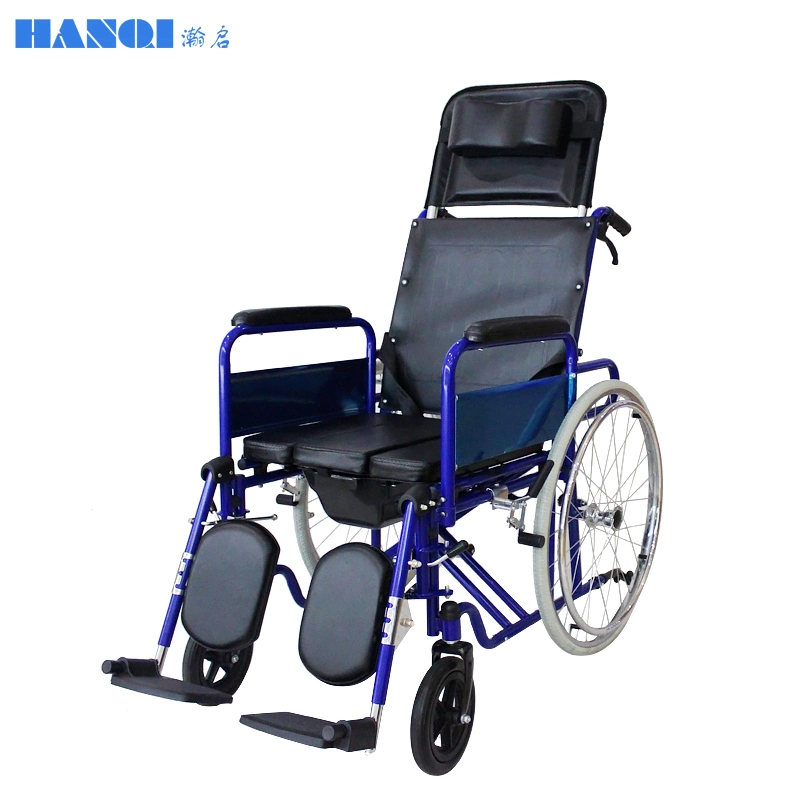 Light Weight Transport Wheel Chair with Handbrakes, Folding Transport Chair for Adults Has 24 Inch Wheels, Blue