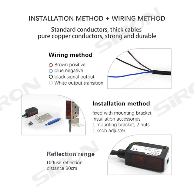 Siron K012 Factory Supply Photoelectric Sensors Red Light 650nm Optical Sensor Diffuse Reflection Photocell Sensor