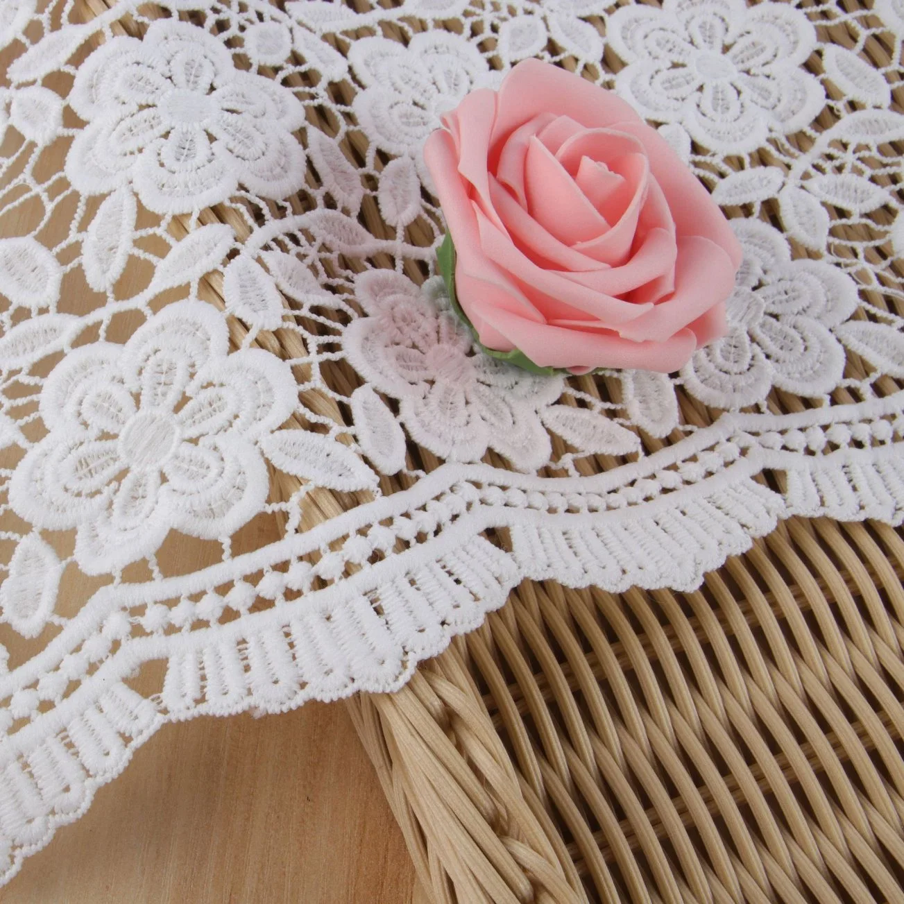 Clothing Accessories Full Lace Dress Hollow Flowers Milk Silk Fabric