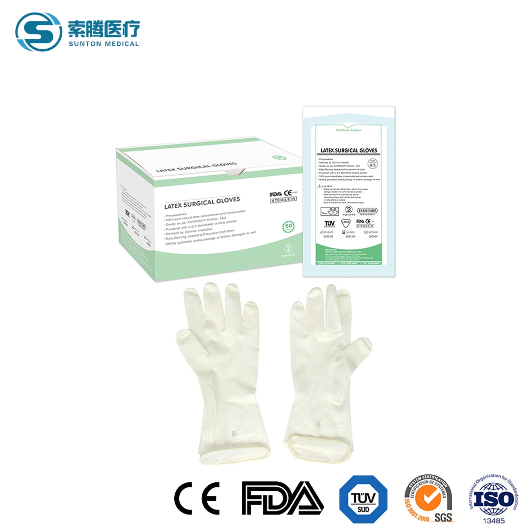 Gants en latex stériles de Sunton qualité ce Certification Fabrication de gants chirurgicaux stériles gants chirurgicaux jetables de haute qualité