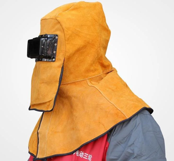 Protector de cuero de cuero de cuero de cuero de cuero de cuero de la cubierta de soldadura del casco de trabajo con cuello Drape de hombro, lente de filtro oscurecimiento automático solar