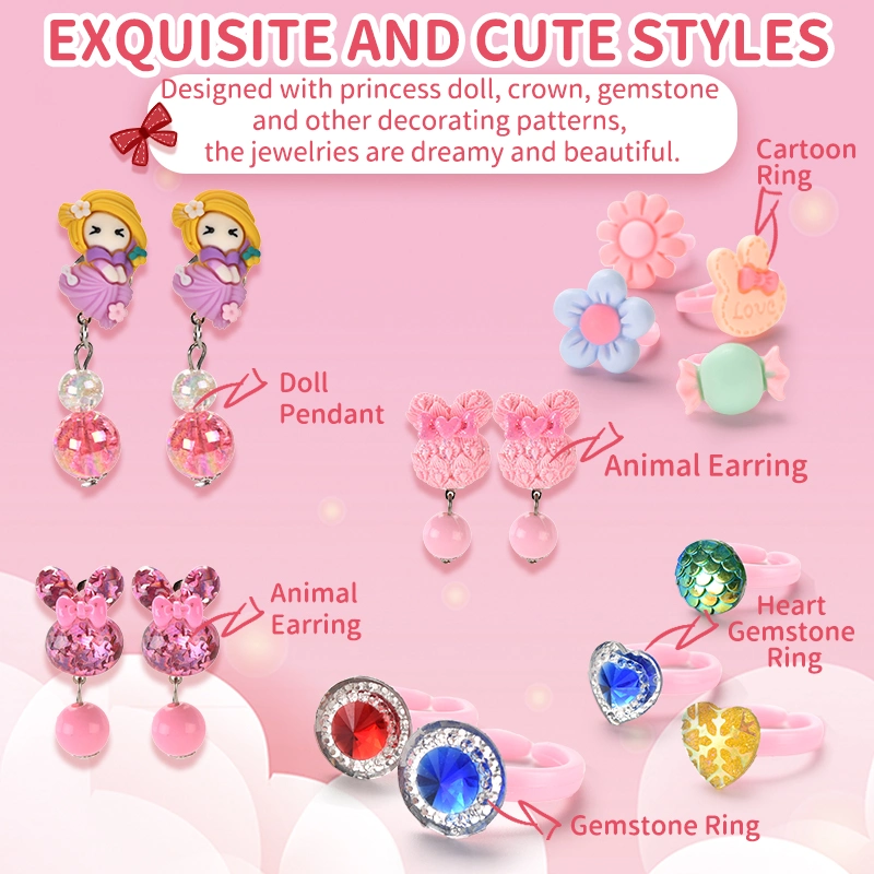 New Fashion Children Resin Cartoon Cute Rings Jewelry Plastic Adjustable Jewelry Ring Set Girls Pretend Play Makeup Toys Dress up Accessories Ring Toy