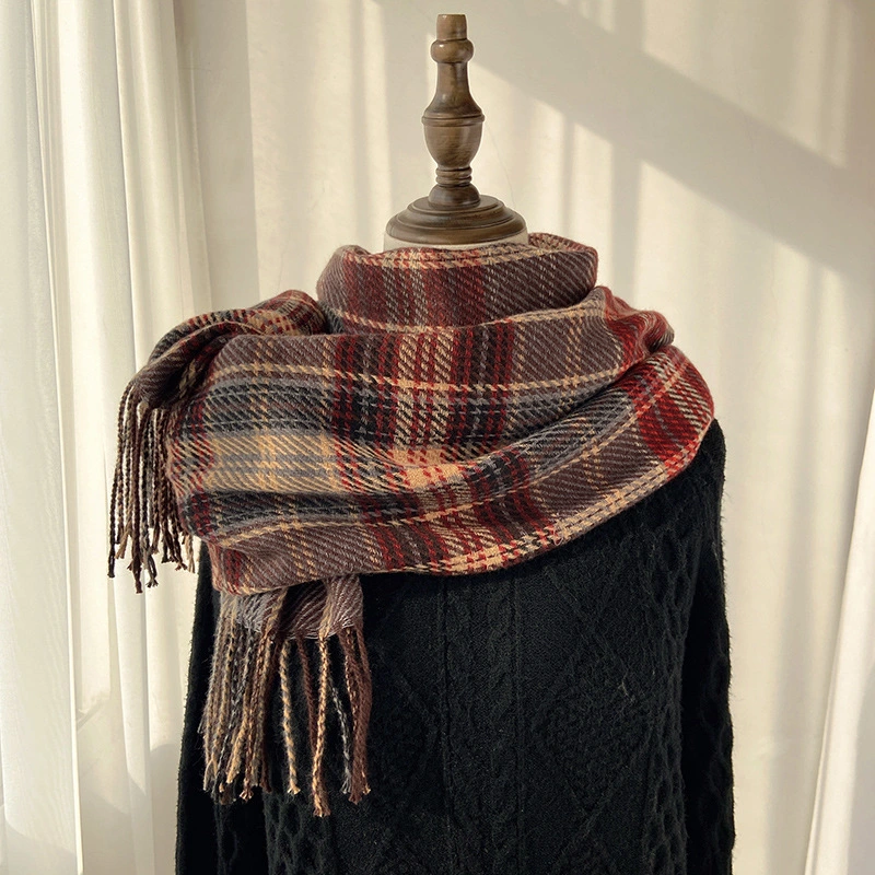 Cashmere Plaid Scarf Women's All-Match Warm Shawl British Retro College Style Long Lady Scarf