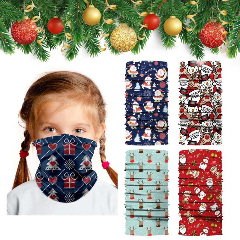 Christmas Pattern Kids Outdoor Headwear Hair Scrunchies Face Scarf Bandana