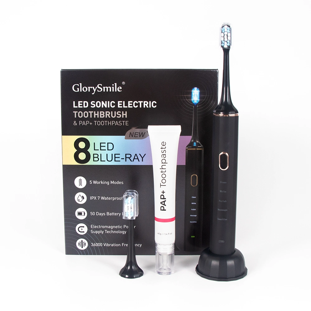 FCC Approved Rechargeable 8 Laser Blue Light Teeth Whitening Sonic Electric Toothbrush with Head