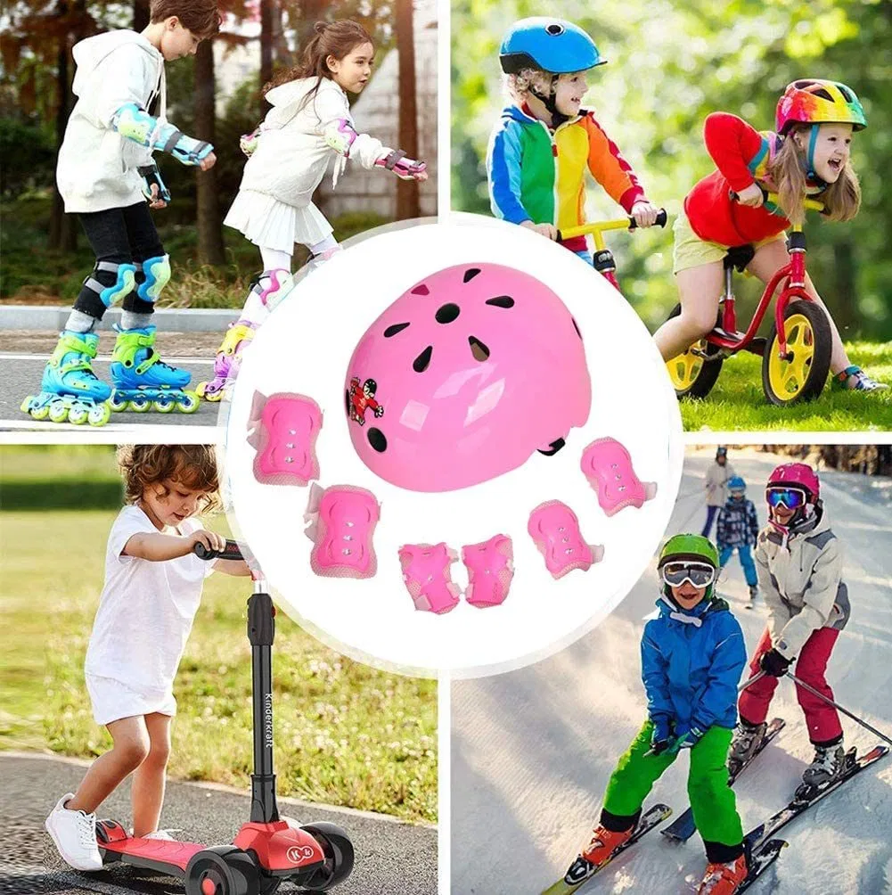 Kids Multi Sports Protective Gear Set 7 in 1 Protective Equipment Helmet Pads Set for Skateboard Roller Cycling