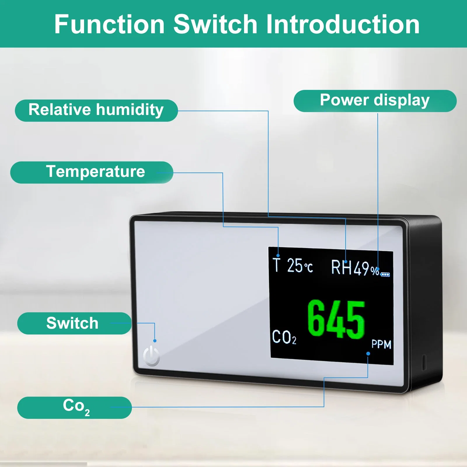 3 en 1 Instrument de mesure d'outils de réglage du temps de dioxyde de carbone de l'humidité de la température du détecteur de CO2 Testeur de Compteur compteur