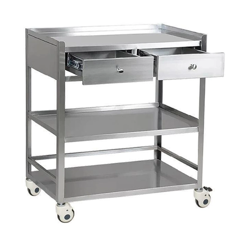 Hospital Stainless Steel Emergency Trolley Medical Dressing Cart Trolley with Drawers