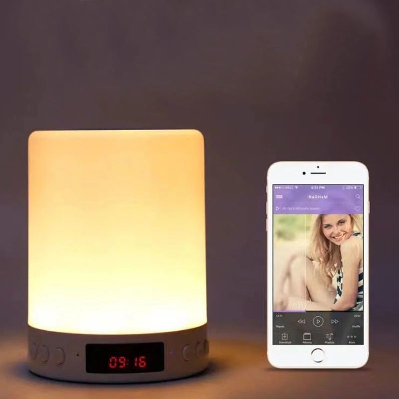 ساعة منبه رقمية بشاشة LED ملونة ومصباح محمول بتقنية اللمس ومكبر صوت بلوتوث